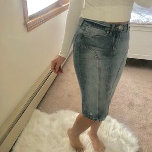 Bethany motta denim pencil skirt knee length